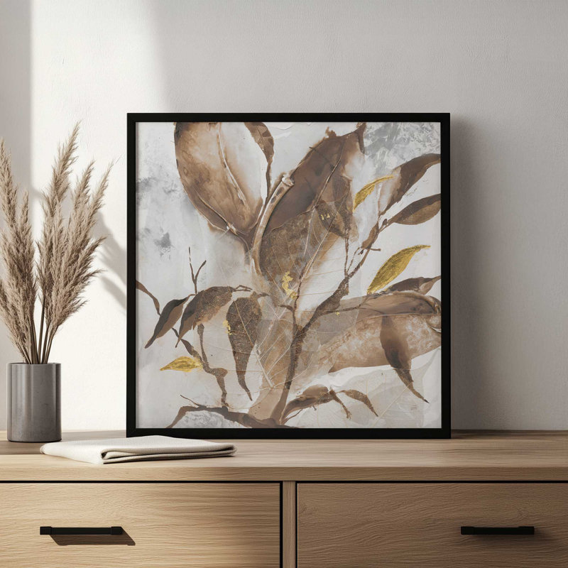 «Gilded Leaf Collage V2 I» par Chris Paschke, reproduction d'art, H 36 po x l 36 po, Doré