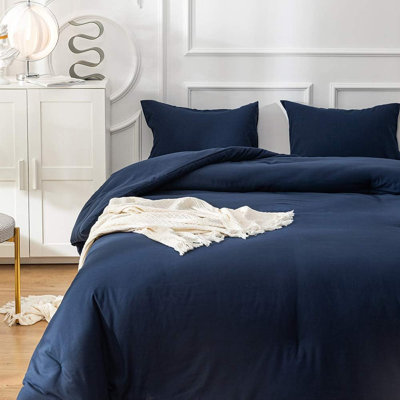 Navy Blue Comforter Set King Men Women Dark Blue Bedding Comforter Set Solid Navy Blanket Quilts Ultra Soft Breathable Soft Navy Blue Bedding Comforter Sets