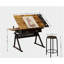 bureau réglable avec 2 tiroirs pour bureau à domicile et école avec tabouret (brun)-1104793858
