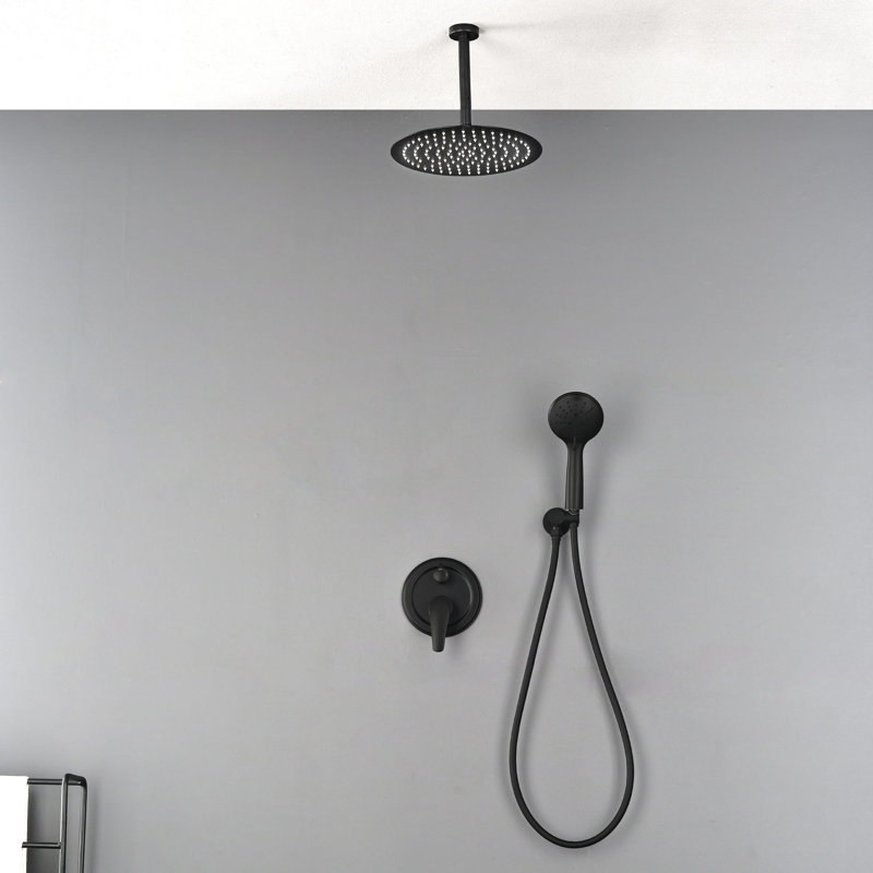 12 Inch Ceiling-Mounted Shower System With Handheld Shower Single Handle Shower Faucet Set Modern Brass High Pressure Shower Trim Kit With Rough-In Valve