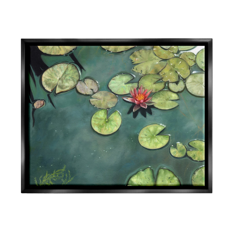 «Pond Lily Lotus Blossom Floating Peaceful Botanicals» par David Stribble - peinture à cadre flottant sur toile