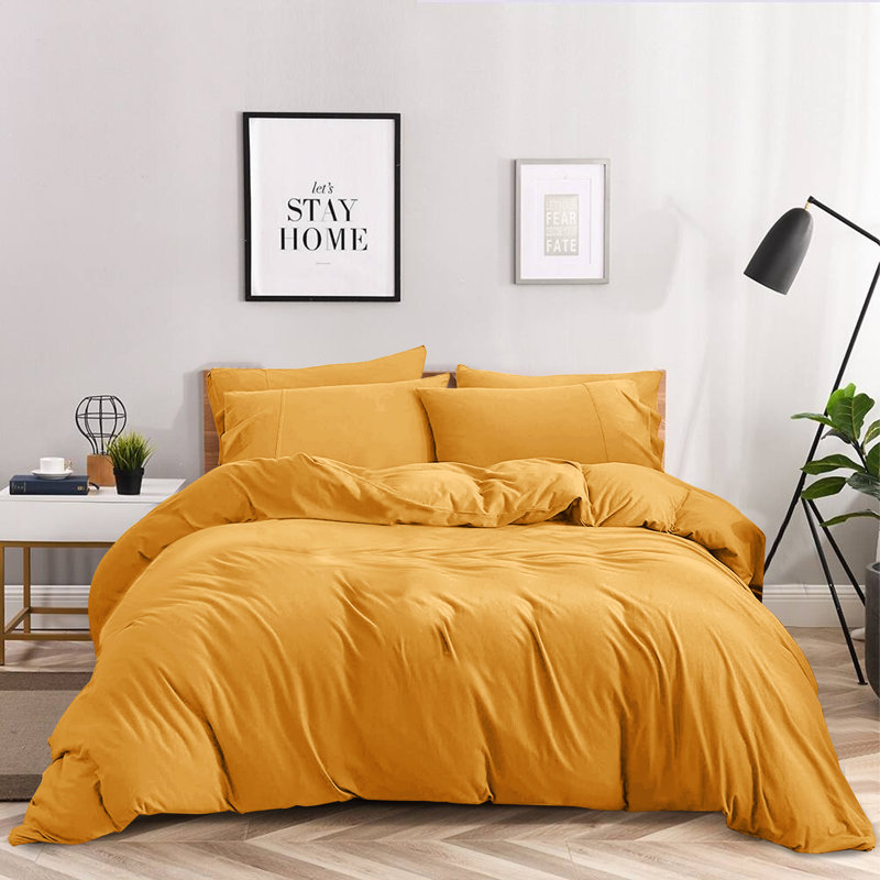 Anicia Super Soft 250 TC Microfibre Reversible Plain Duvet Cover Set, Double Duvet Cover + 2 Pillowcases, Ochre