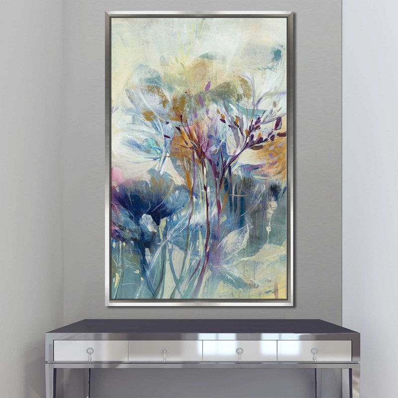 «Meadow Safran II» par K.Nari - Peinture, Cadre flottant argent, H 43,5 po x l 27,5 po x P 2 po