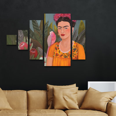 5 Panel Wall Art Set - Sylvie Demers 'Frida a Casa Azul' Canvas Wall Art for Living Room, Bedroom, or Office Decor by 