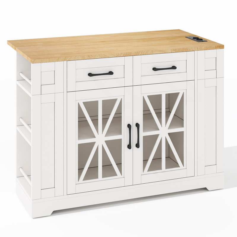 Kitchen Island With 2 Drawers And 2 Doors White, White