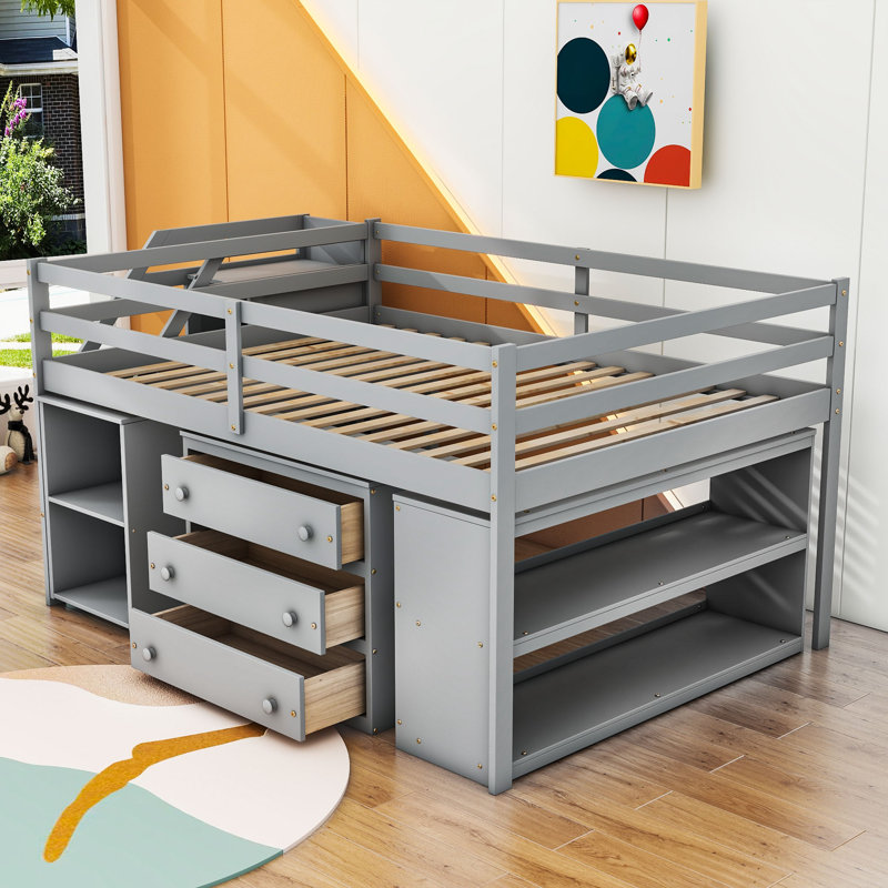 Jandi 3 Drawer Platform Loft Bed with Built-in-Desk by Harriet Bee, Full, Gray
