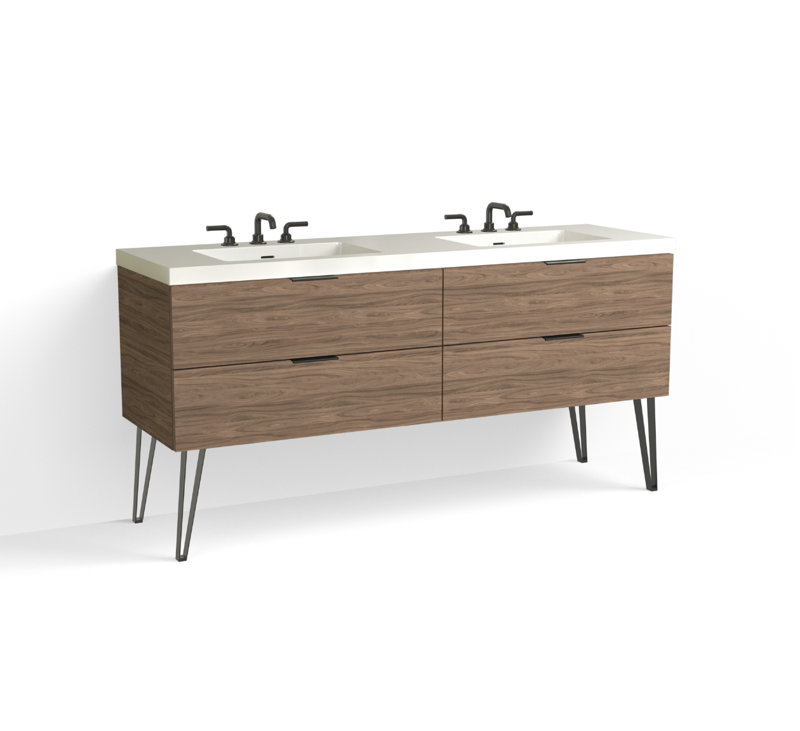 Avila 72" W Freestanding Double Bathroom Vanity with Dawson Leg , Matte White/8" Widespread, Nocino, Matte Black