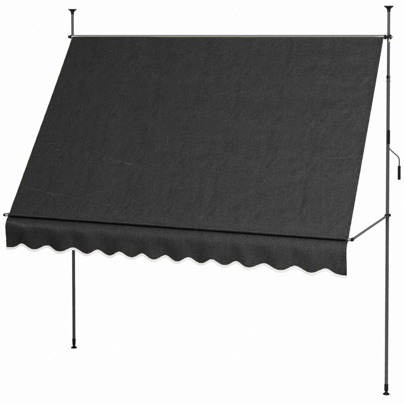 Manual Retractable Awning, 118" Non-Screw Freestanding Patio Sun Shade Shelter With Support Pole Stand And UV Resistant Fabric, For Window, Door, Porch, Deck,Sunshade Conapy