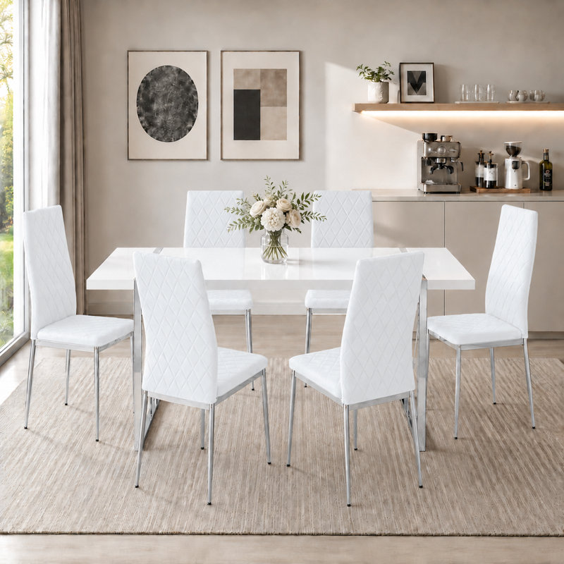 Chaises de salle à manger Parsons modernes capitonnées en losanges (ensemble de 6), Blanc, 6