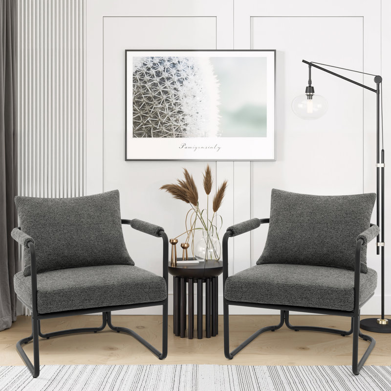 Chaise d'appoint rembourrée Mid-Century moderne avec coussin ultra épais et structure en métal industriel, Gris foncé
