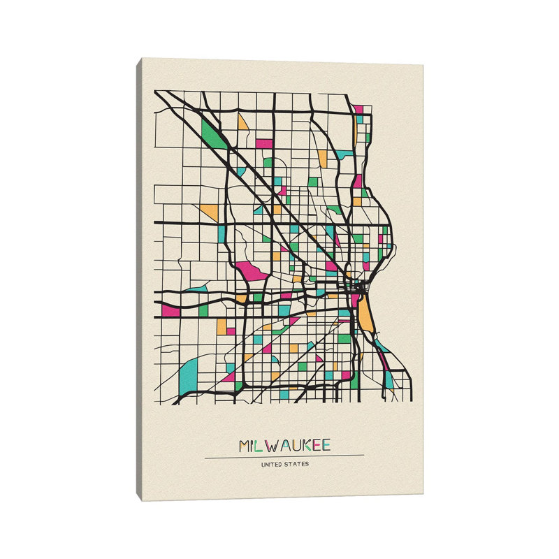 Milwaukee, Wisconsin Map by Ayse Deniz Akerman - Wrapped Canvas Print, 101.6 cm H x 66.04 cm W x 3.175 cm D