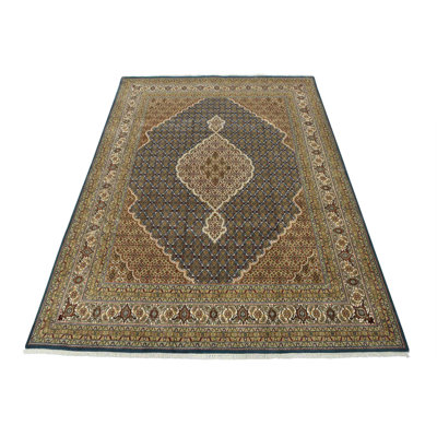 Fine Oriental Rug 7’11” X 10’1” Blue Wool Traditional Hand-Knotted Carpet