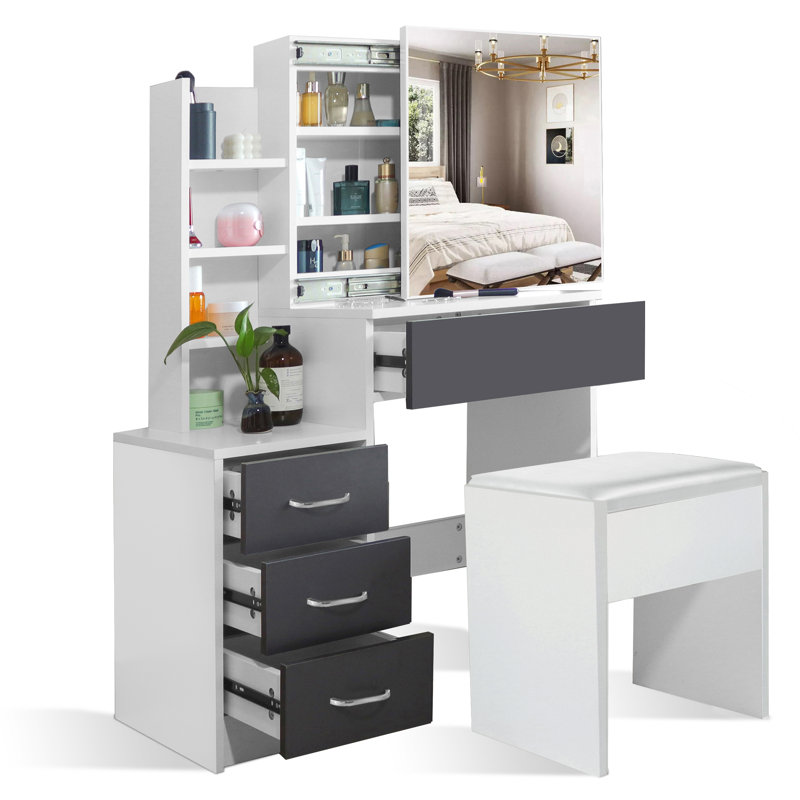 Tremper Dressing Table with Sliding Mirror, Grey/White