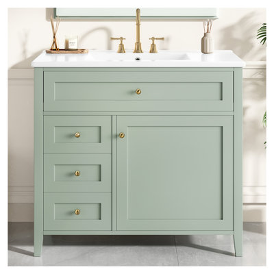 Meuble-lavabo autoportant 36 po avec 3 tiroirs et tablette réglable pour rangement dans la salle de bain