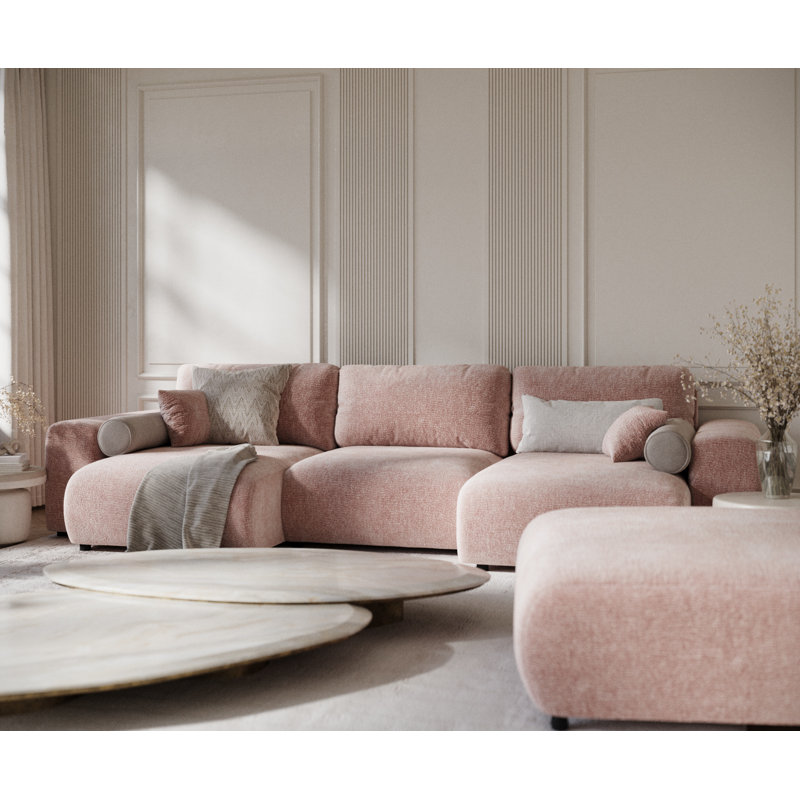 Six-seater panoramic sofa, Pink Chenille