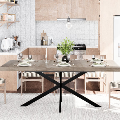 Grey Retro Rectangular Dining Table, 55.11" - 70.86", With Storage And Center, For Casual Home Settings Friends Box, Good Memories Family