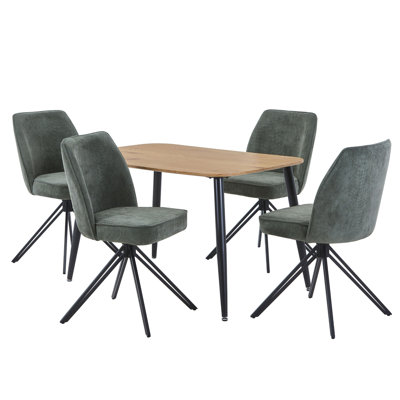 Aspen Rectangular Dining Table with 4 Swivel Upholstered Fabric Chairs - Modern Dining Set