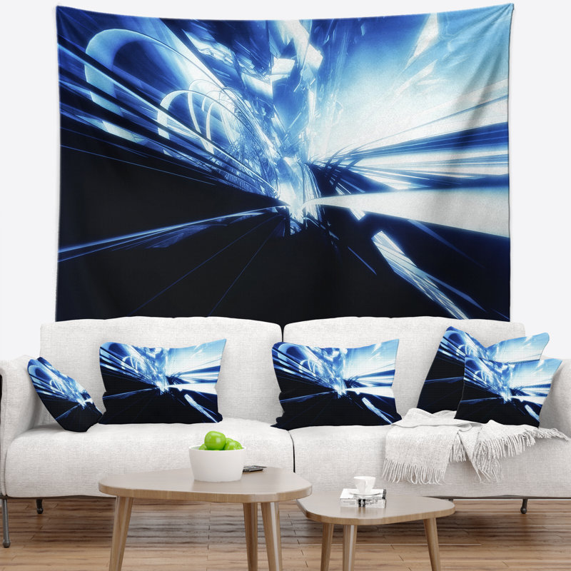 Tapisserie d'art abstrait bleu 3D, H 78 po x l 92 po