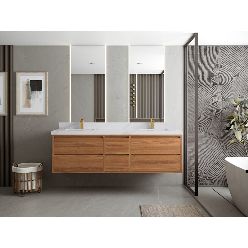 Meuble-lavabo double flottant avec dessus Madison, Sienne Calacatta