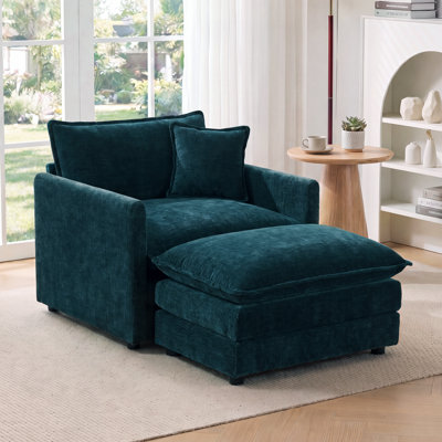 Chaise d'appoint moderne en chenille avec repose-pieds et coussins, fauteuil rembourré pour le salon, la chambre à coucher