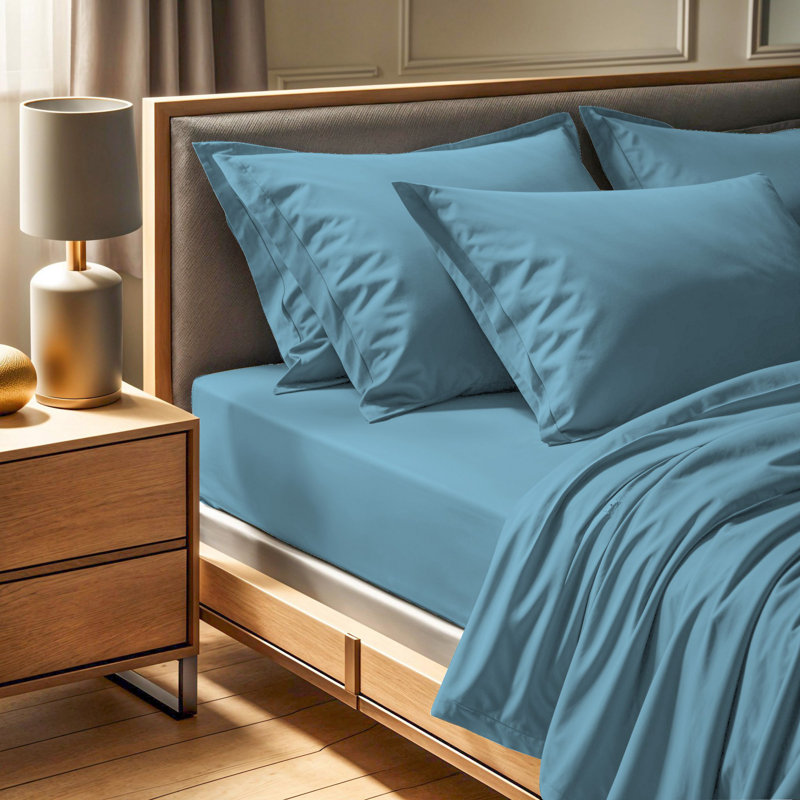 Premium King Fitted Sheet, 100% Cotton Ranforce, 63 x 79 + 11.8 Deep Pocket | 145 Thread Count, Soft & Breathable | Machine Washable at 86°F | Elegant Blue Color, Perfect for Comfortable Sleep