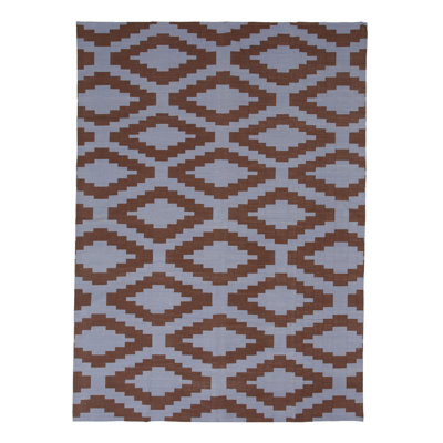 Blue & Brown Geometric Cotton Rug - 10' x 14'3"