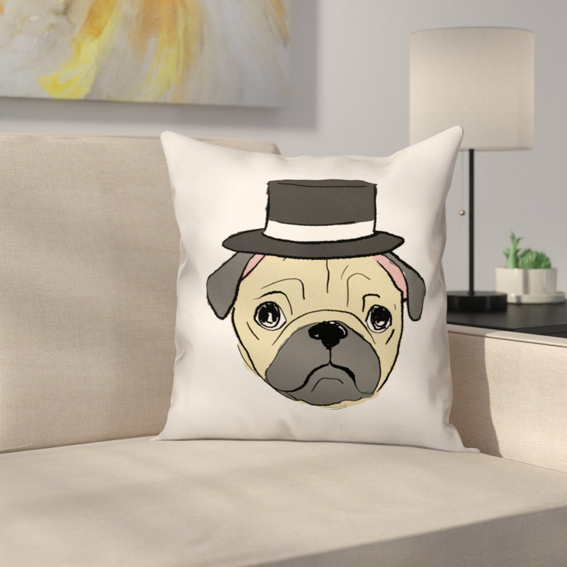 Coussin Pug with Top Hat, housse seulement, 16 po x 1 po, Polyester/ Bourre en polyester