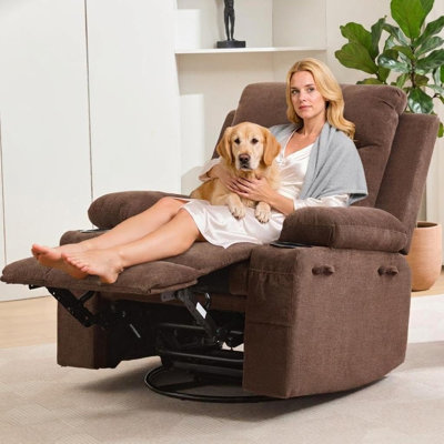 Fauteuil inclinable pivotant surdimensionné avec massage, chaleur et bascule - choix de plusieurs tissus pour tout espace