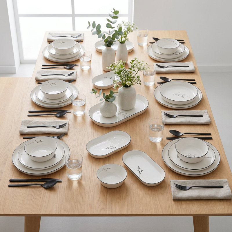 Service de table en porcelaine blanche moderne Meadowbrook (service de 27 pièces pour 6 personnes)
