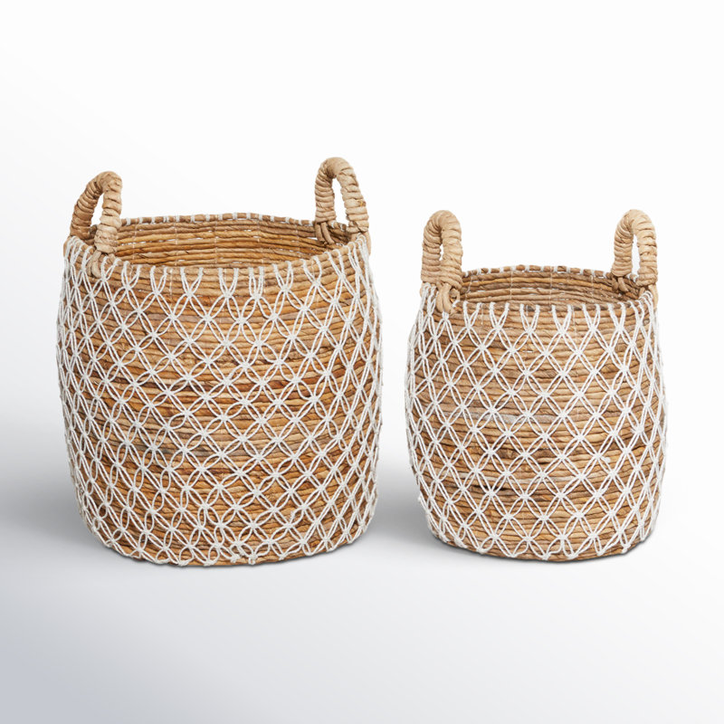 Banana Leaf Handmade String Detail Decorative and Functional Storage Basket with Handles