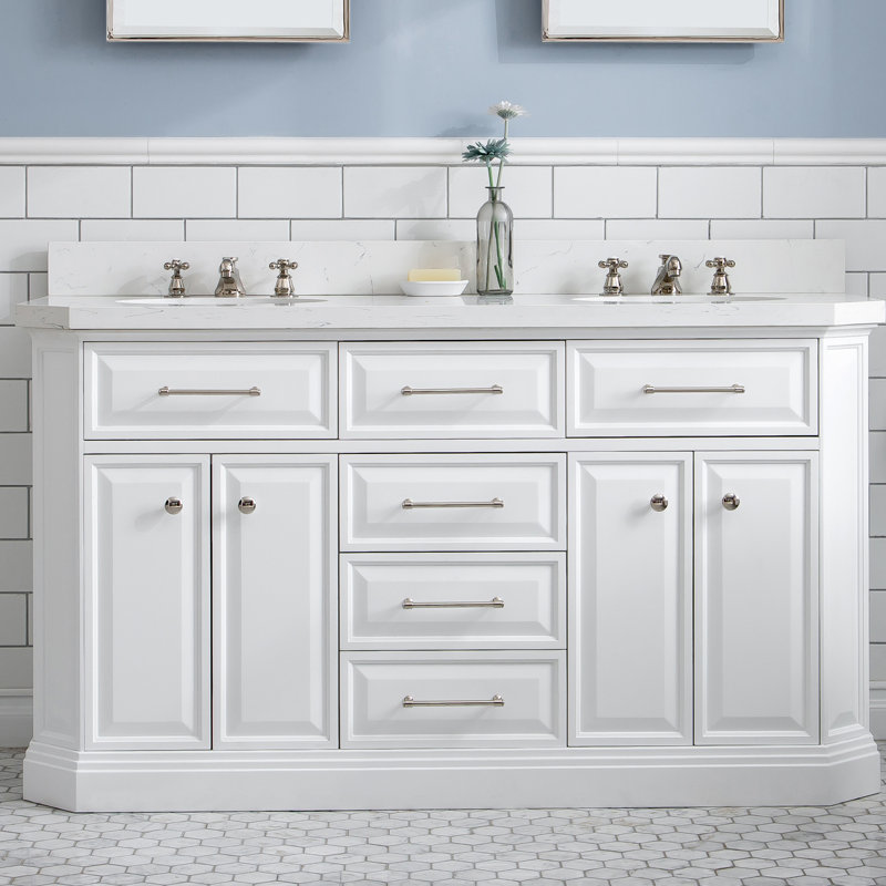 Palace 60'' W Double Vanity, Pure White, Polished Nickel