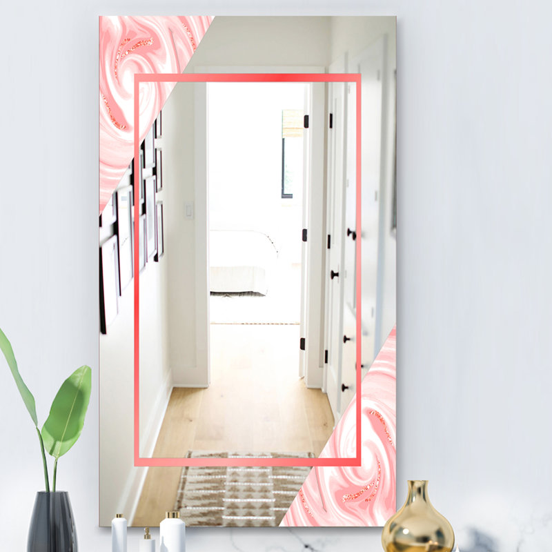 Miroir d'appoint Mid-Century, H 39,4 po x l 29,5 po, Blanc / Rouge