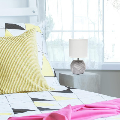  Mini Round Prism Table Lamp with White Fabric Shade for Bedrooms and Nightstands