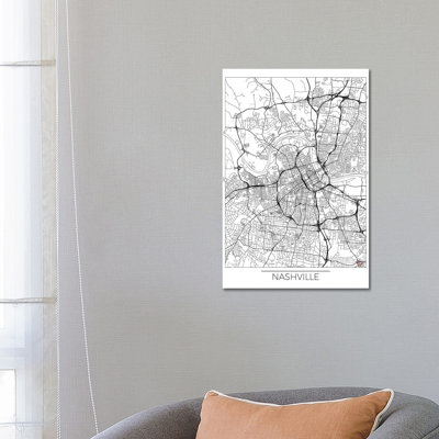 Nashville Minimal Urban Blueprint Map 1 Piece Wrapped Canvas Wall Art