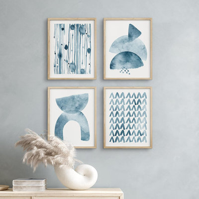 «Watercolor Blue Polygon» - Ensemble de 4 reproductions de cadres photo simples