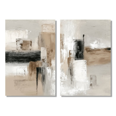 Brown And Black Brushstroke Abstract Painting - Cubism Wall Art Decor, Brown Abstract Canvas Print 2 Piece