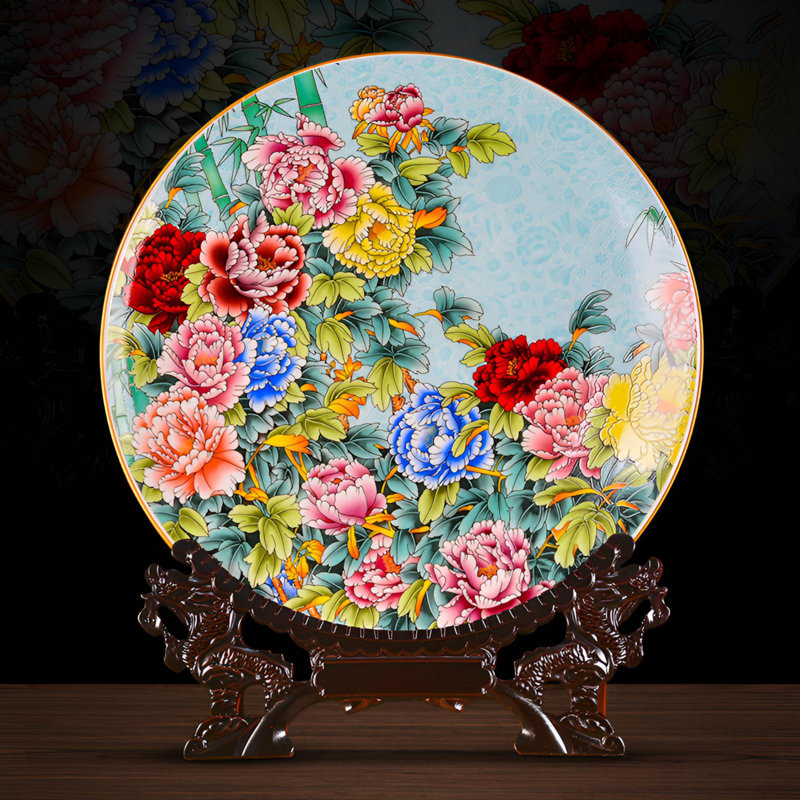 Plat à pivoines classique - pièce artistique orientale