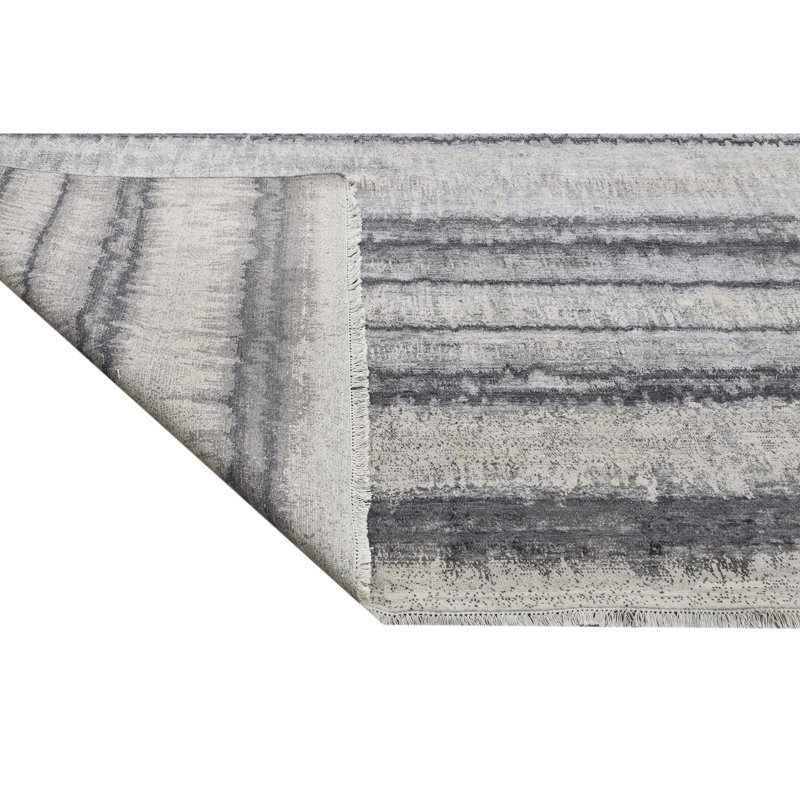 Handmade Silk and Wool Striped Area Rug, Rectangle 9' x 12'