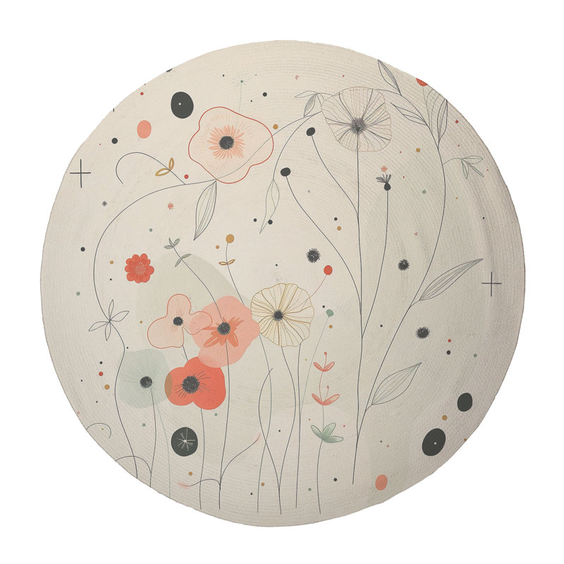 Floral and Abstract Indoor Rug, Round 5'