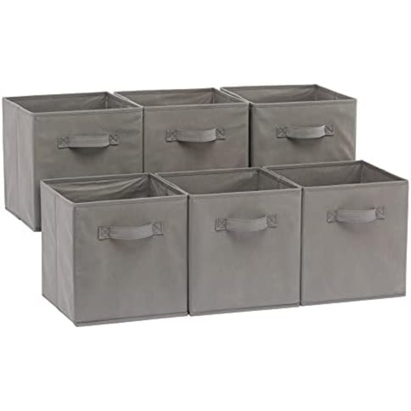 Cube Organizer Storage Bins Handles, Collapsible Fabric, Pack Of 6, 10.5"X10.5"X11", Gray, 10.5" H x 10.5" W x 11" D, Gray