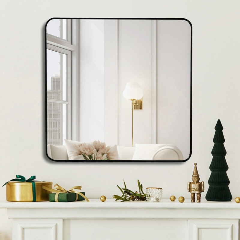 Miroir mural de salle de bain Malpress, Noir, 32" x 32", Carrée