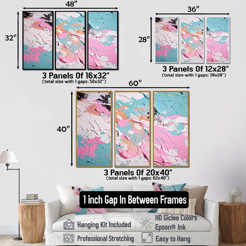 «Sweet Pink Pastel Dreams», ensemble d'art mural abstrait, Cadre flottant noir, H 28 po x l 36 po x P 1 po