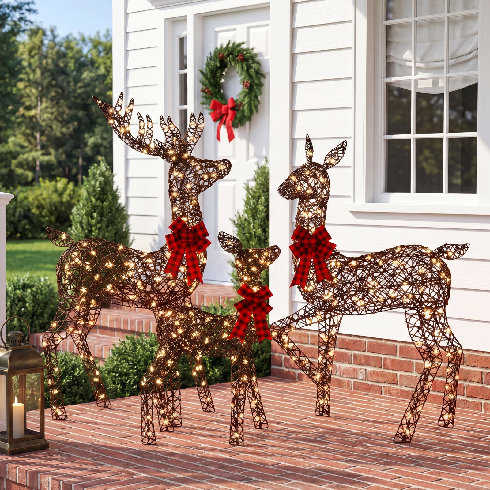 3-Piece Lighted Rattan Reindeer Figurine Set