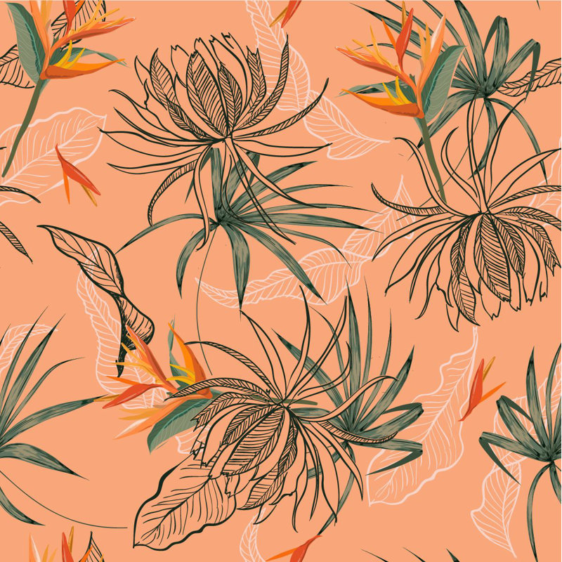 Murale feuilles exotiques Kathey, L 100 po x L 100 po