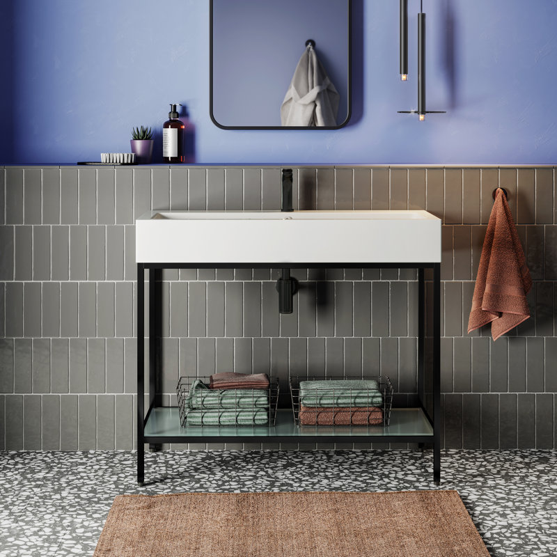 Ensemble de meuble-lavabo autoportant Pierre 40, Noir mat
