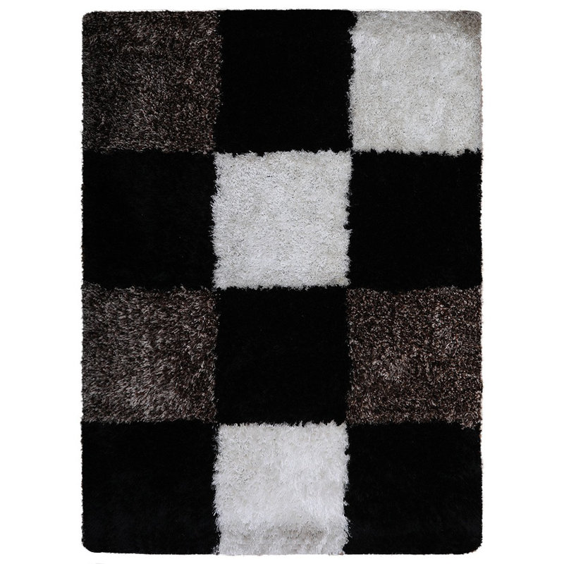 Tapis de salon Bhhatu - Tapis écologique en polyester à poils longs touffeté à la main - Rectangle | Multicolore | Conception géométrique | Tapis de salon, chambre à coucher