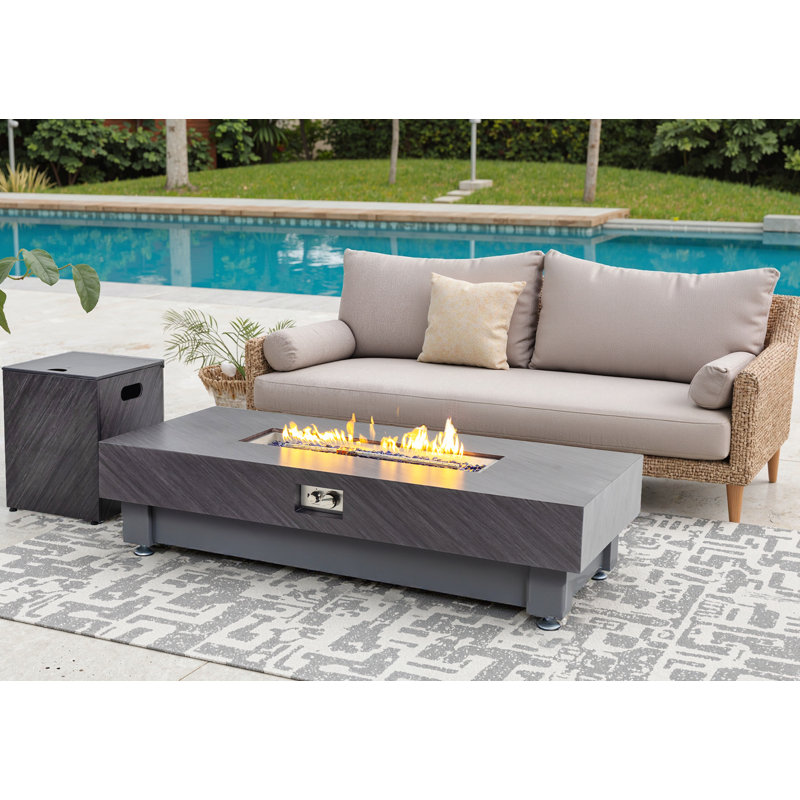Table de foyer d'extérieur au gaz rectangulaire de 60 pouces avec housse de pluie pour les rassemblements de patio et de cour