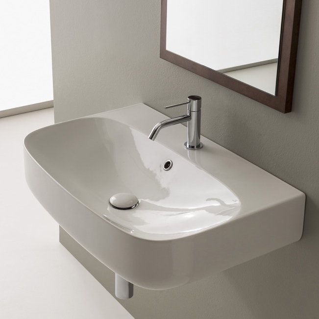 Lavabo de salle de bain mural ovale en céramique avec trop-plein Moon Moon, Monotrou