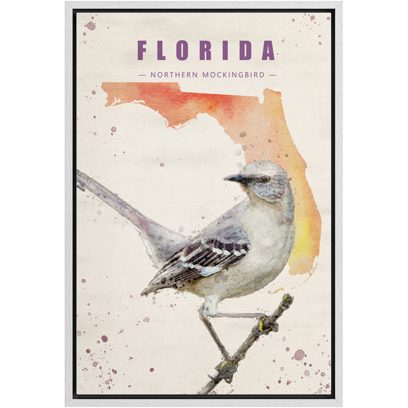 Oiseau moqueur gris de la Floride IDÉE4WALL, Blanc, H 36 po x l 24 po x P 1,5 po