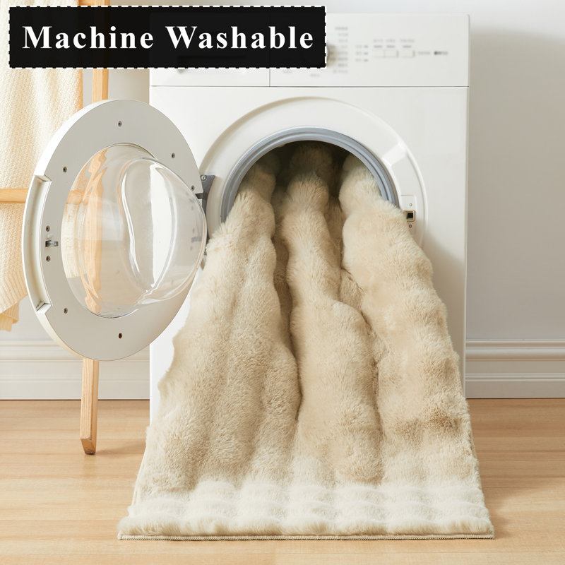 Modern 3D Bubble Texture Faux Fur Rug, Beige, 60 cm x 110 cm